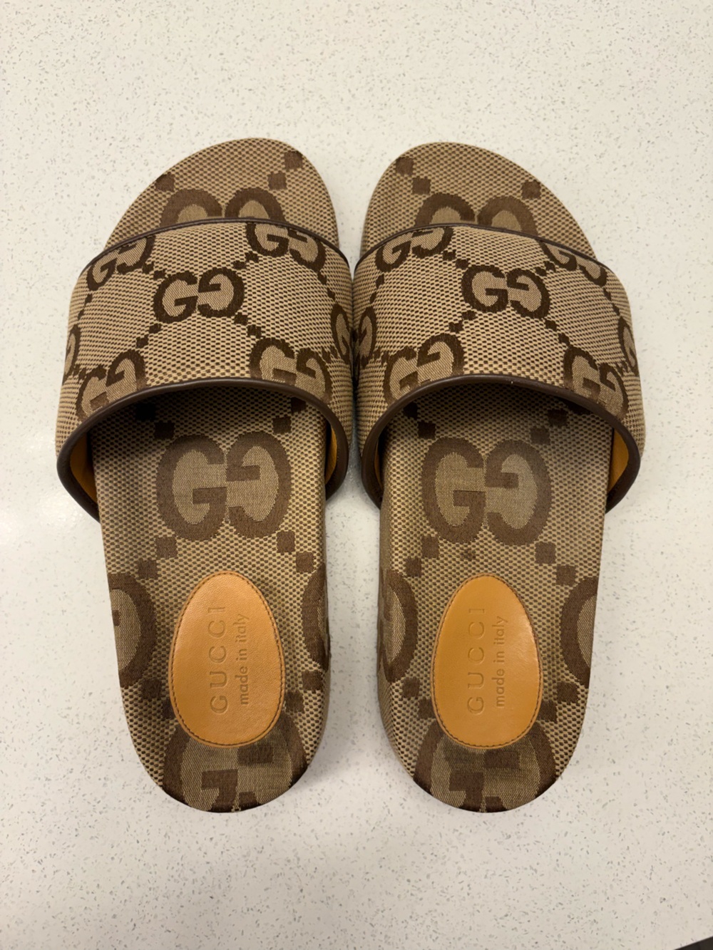 Gucci Brown & Tan GG Canvas Slide Sandals